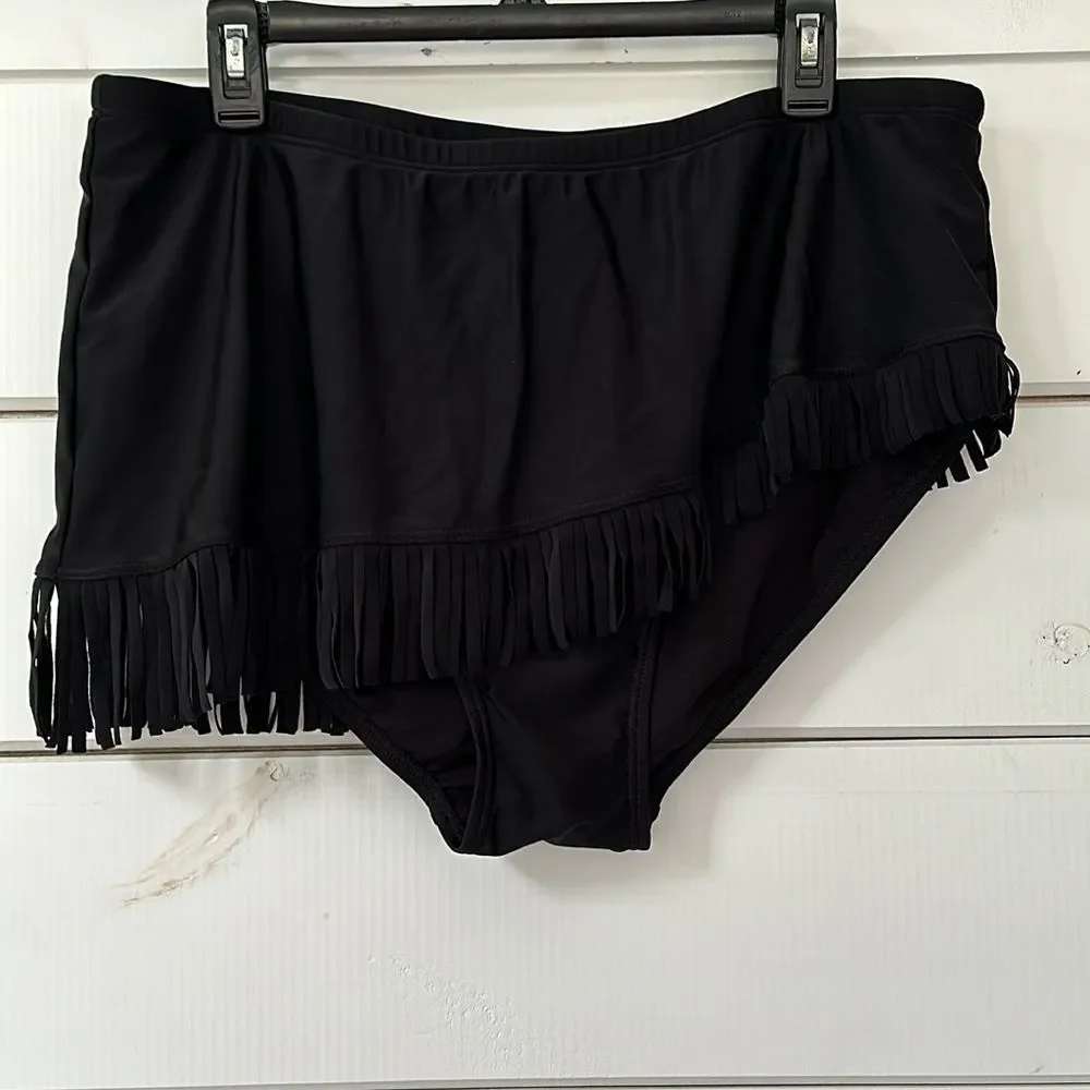 Swimsuits For All Fringe Sarong Swim Skirt Black NEW Size 20